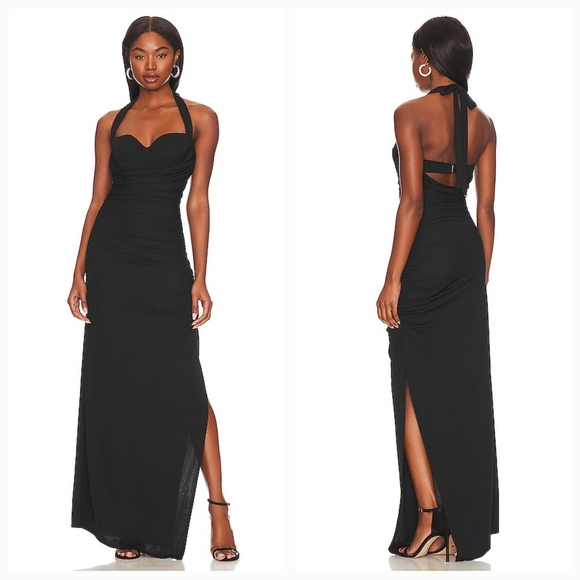 LPA Naima Ruched Maxi Dress in Black - Picture 1 of 14